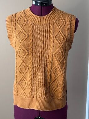 Joie Cotton Blend Mustard Cable Knit Sweater Vest, Elevated Basic, Layering, S